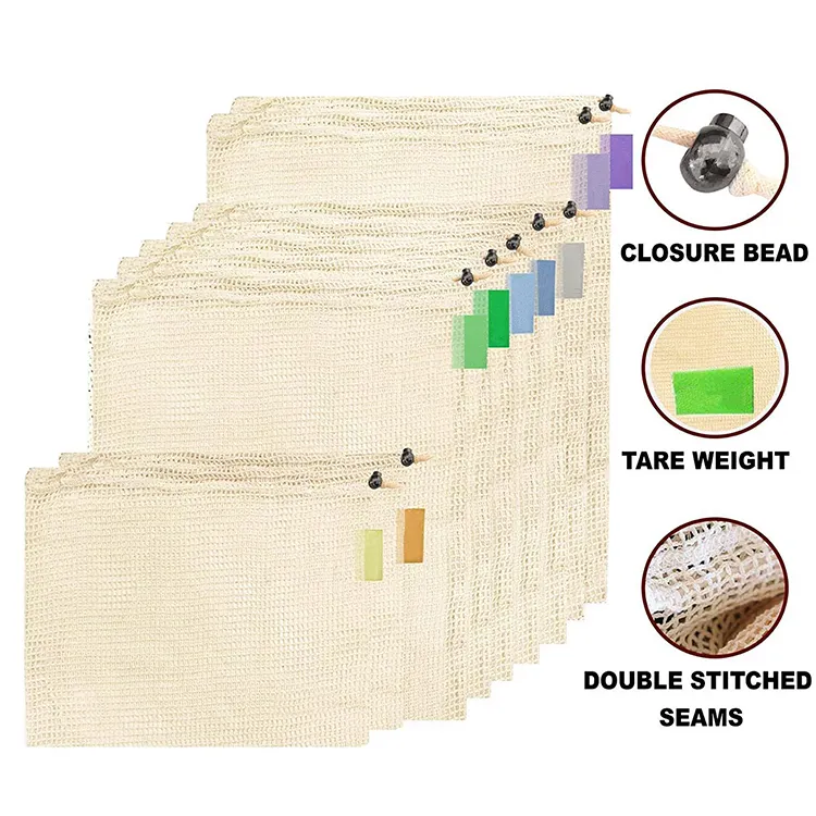 Eco-friendly Production Organic Breathable Food-grade Grocery Cotton Mesh Bags
